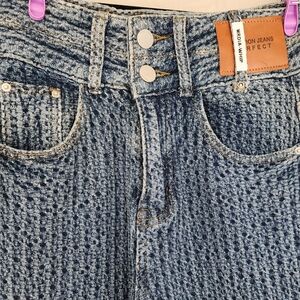 NWT Nobody Denim High-Rise Blue Waffle-Texture Jeans